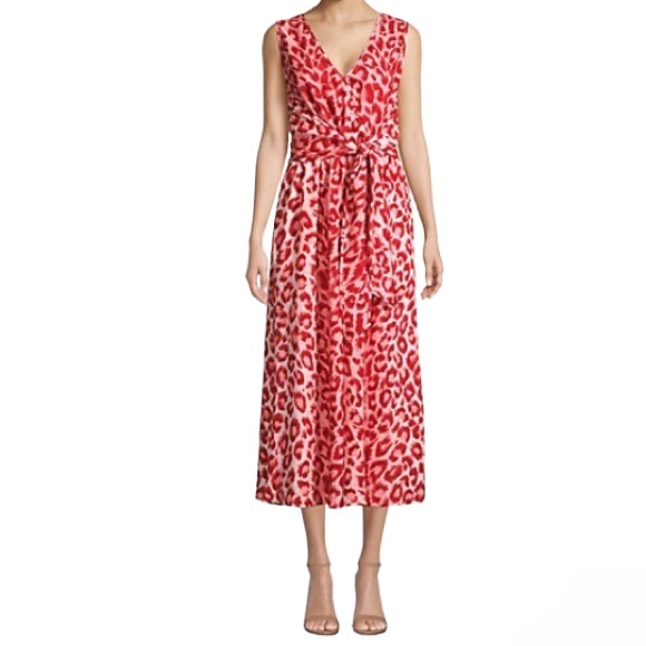 KATE SPADE New York Leopard Print Tie Waist Cropped Sleeveless Jumpsuit, Coral - Picture 7 of 7